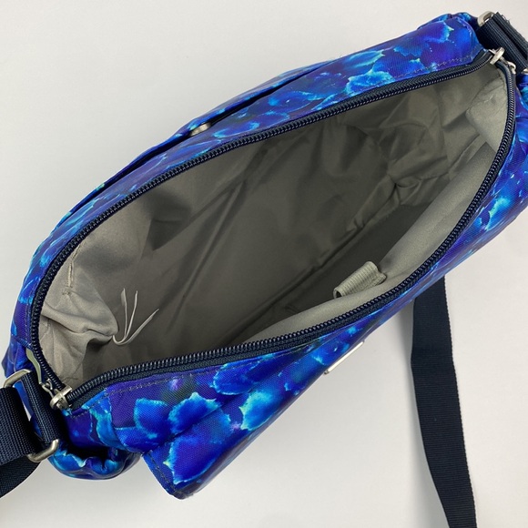 Baggallini | Blue Watercolor Floral Large Crossbody Purse Bag - Picture 8 of 11